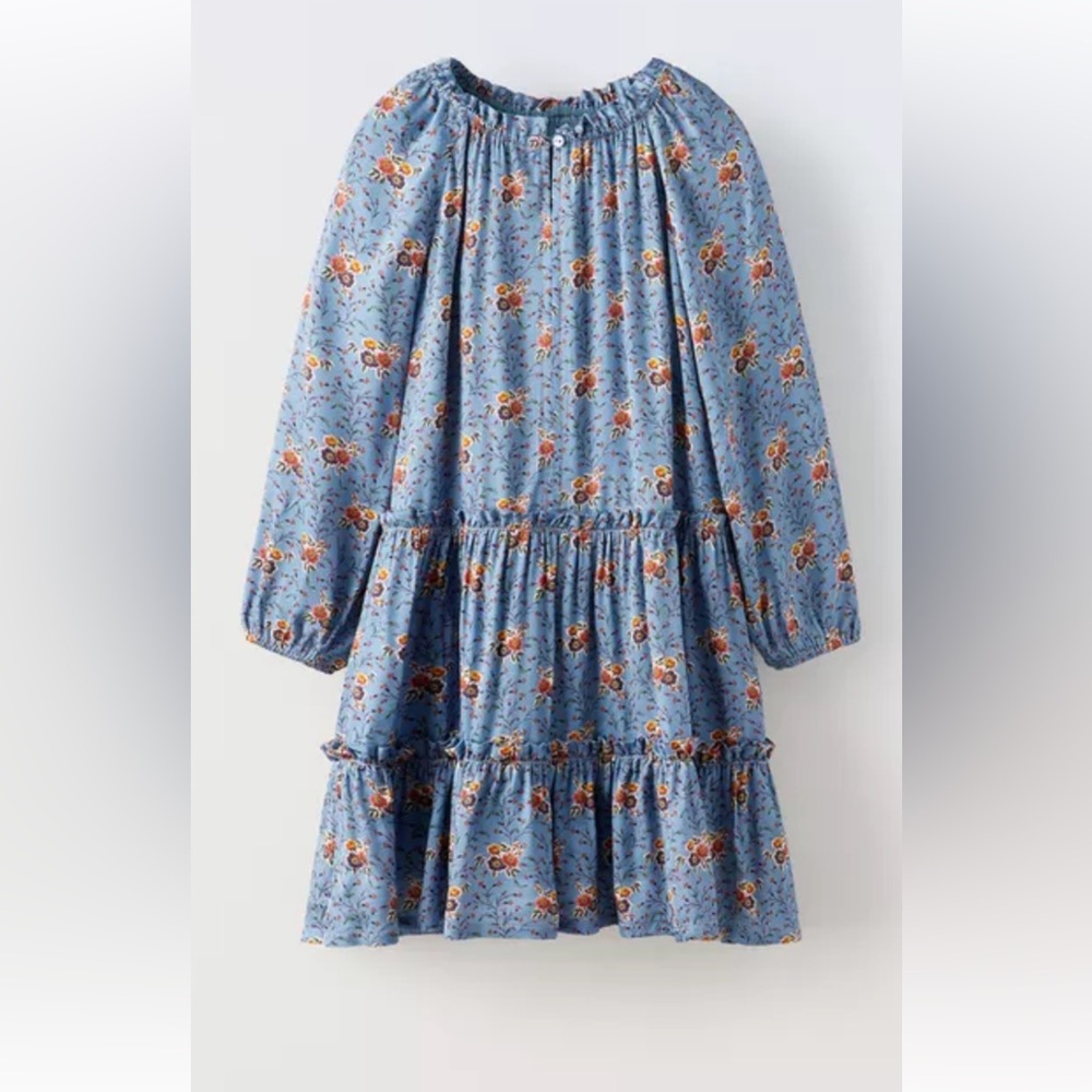 Zara blue Floral Tiered Dress NWT